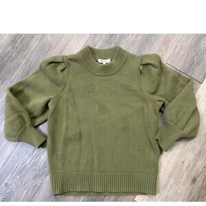 Madewell Olive Green Textured Dot Sweater Puff Sleeve Crewneck Womens XS